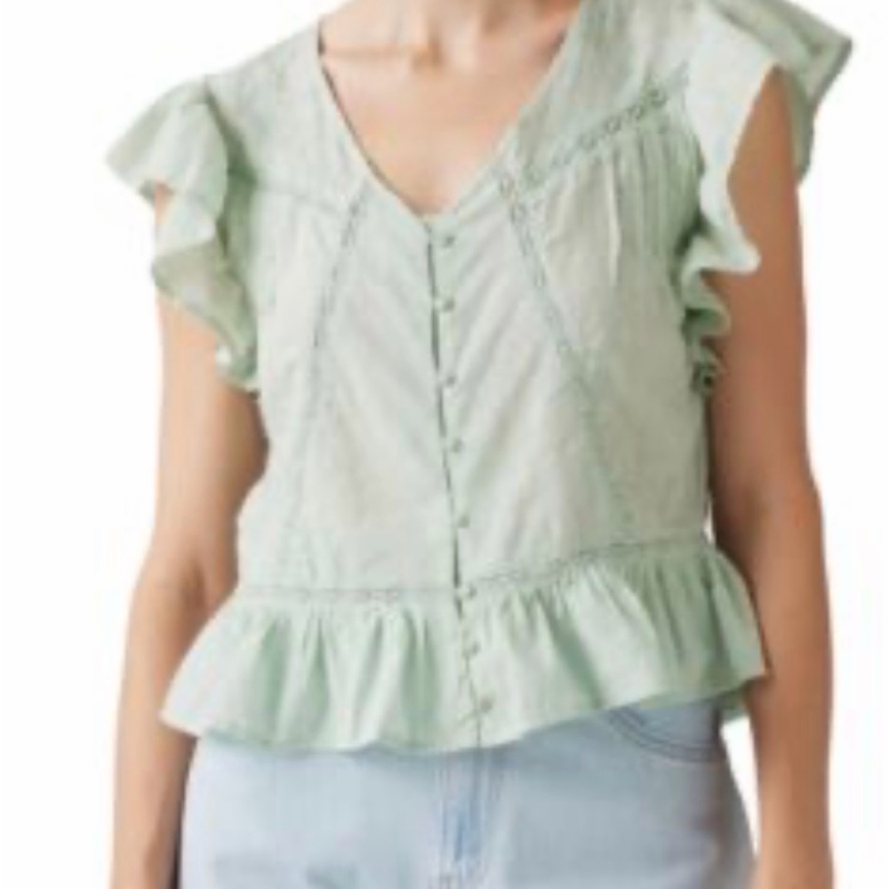 Levi's Light Sage Ruffle-Sleeve Peplum Button Blouse